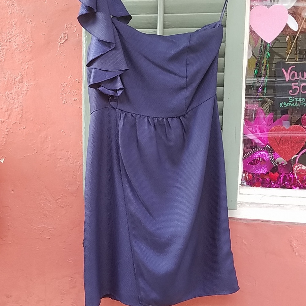 Navy one shoulder party dress